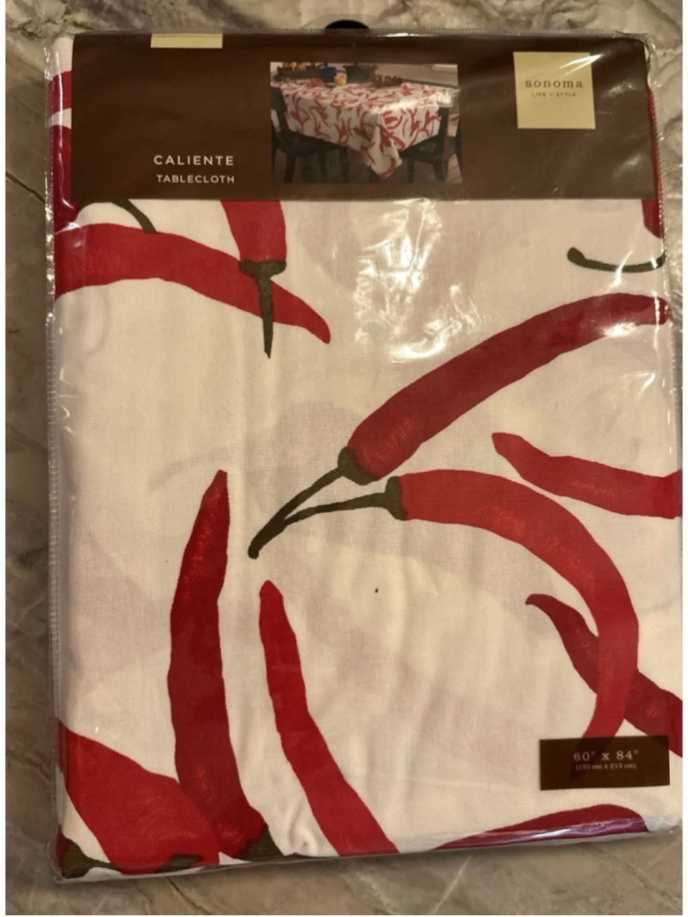 Sonoma White Red Hot Chili Peppers Tablecloth 60 X 84” Oblong 100% Heavy Cotton